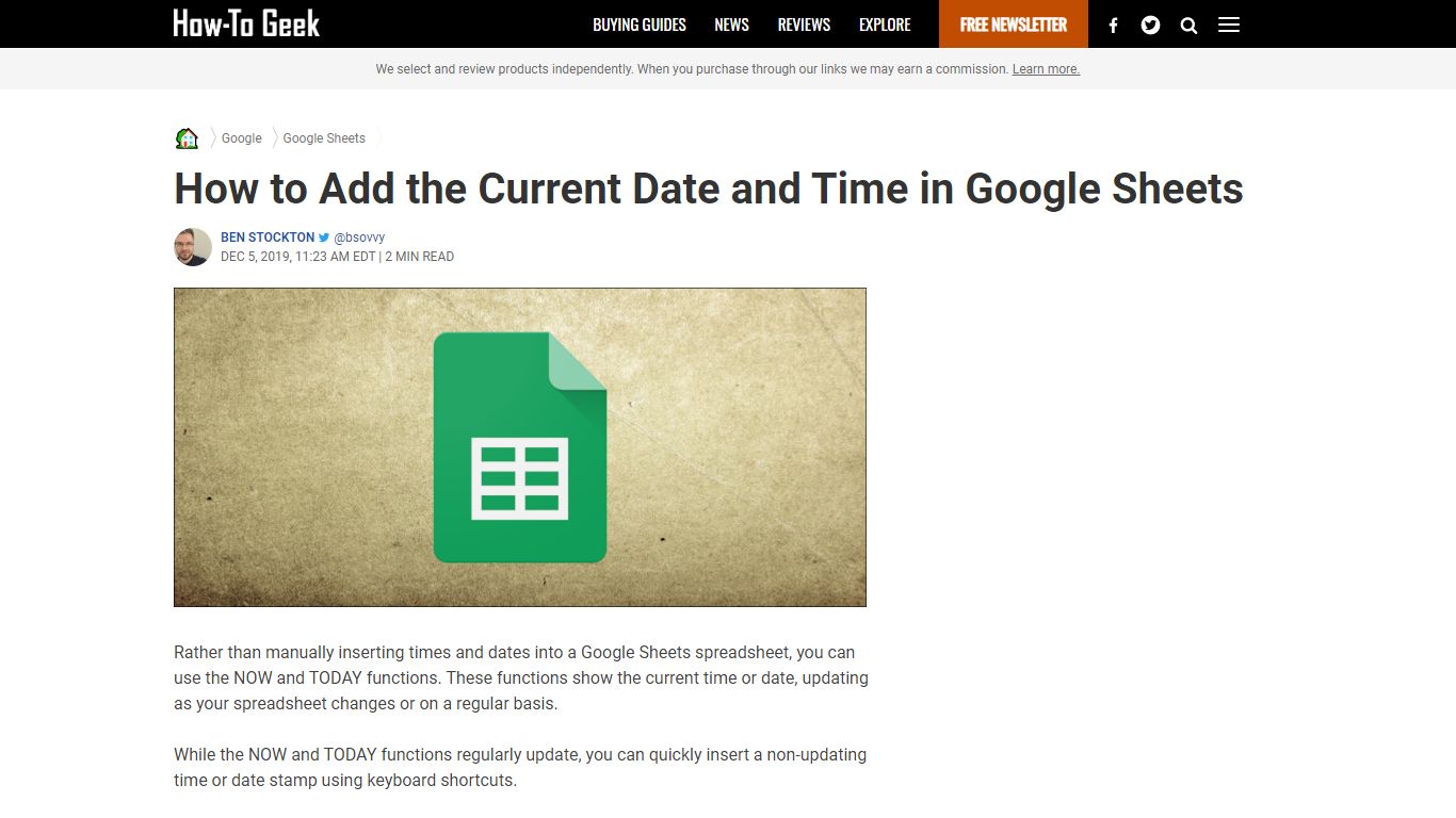 How to Add the Current Date and Time in Google Sheets