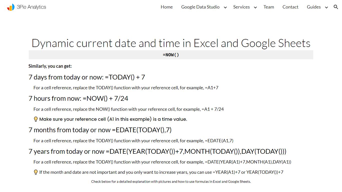 Dynamic current date and time in Excel and Google Sheets